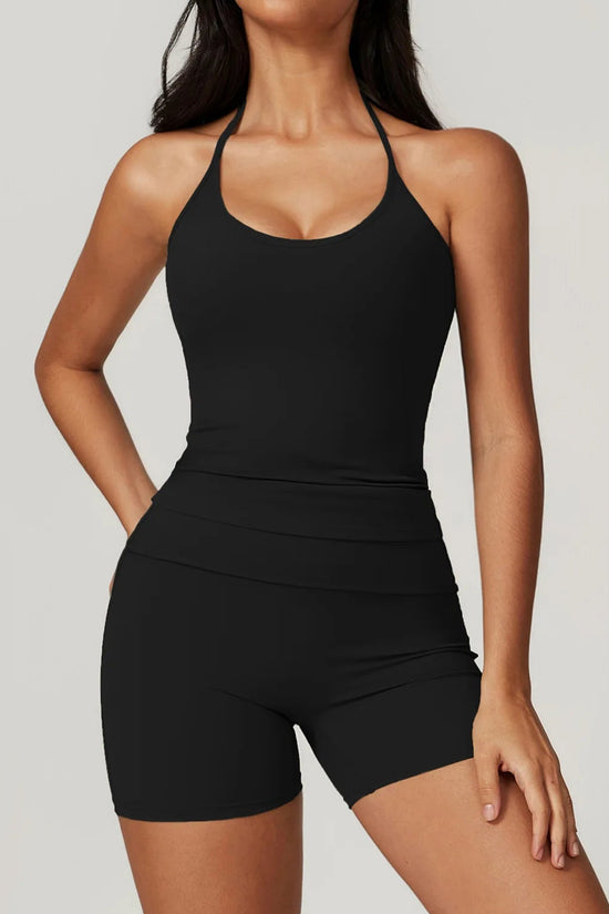 High Quality Sports Wear Set Sleeveless Padding Yoga Crop Top and High Waist Running Shorts alibaba