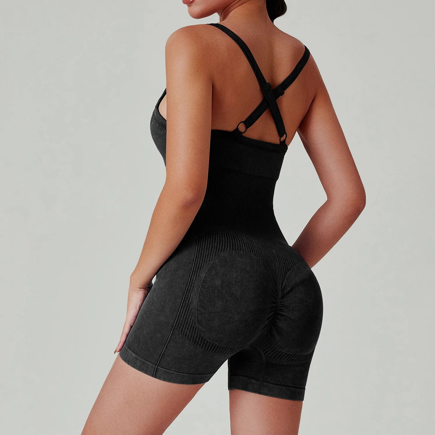 Acid Wash Women Skinny High Elasticity Short Bodysuit Yoga Sports Worout Gym One Piece Jumpsuits Snaivere