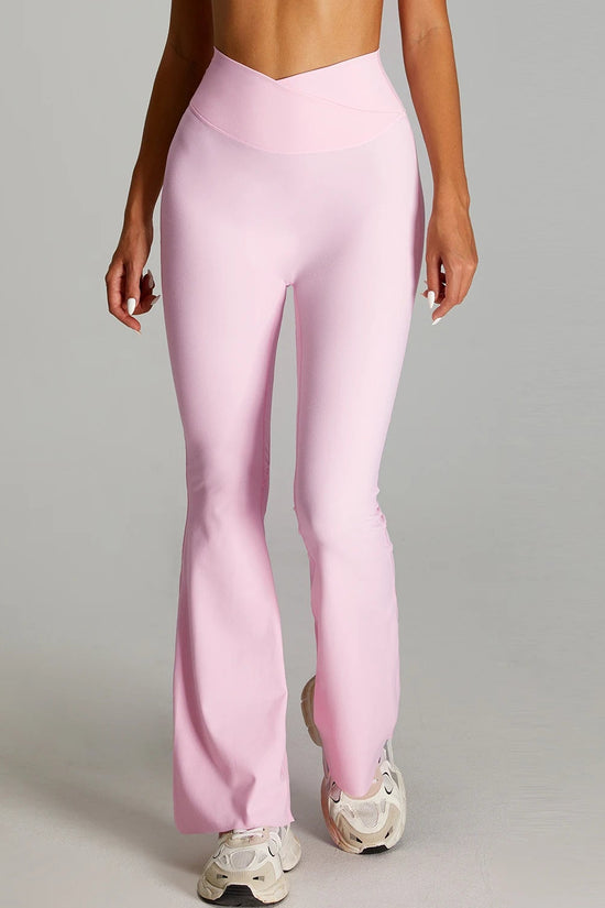 Cross-Waist Yoga Flared Pants Nude Feeling Tight Hip-Lifting Fitness Pants alibaba