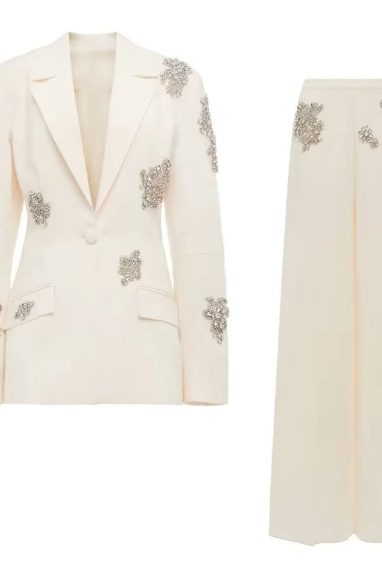 Snaviere 2025 Designed Rhinestone Suit Single Button Blazer & Loose Pants Women Snaivere