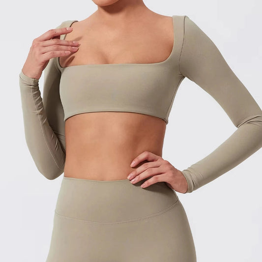 Whole Sale Moisture-Wicking Form-fitting Yoga Workout Long-Sleeve Yoga Top for Women Snaivere