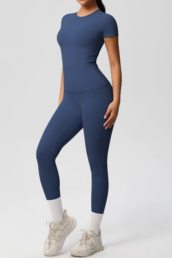 New Arrival Skinny Fit Elastic Slimming Athletic Outfit T-Shirt and Fitness Leggings Set for Training Snaivere