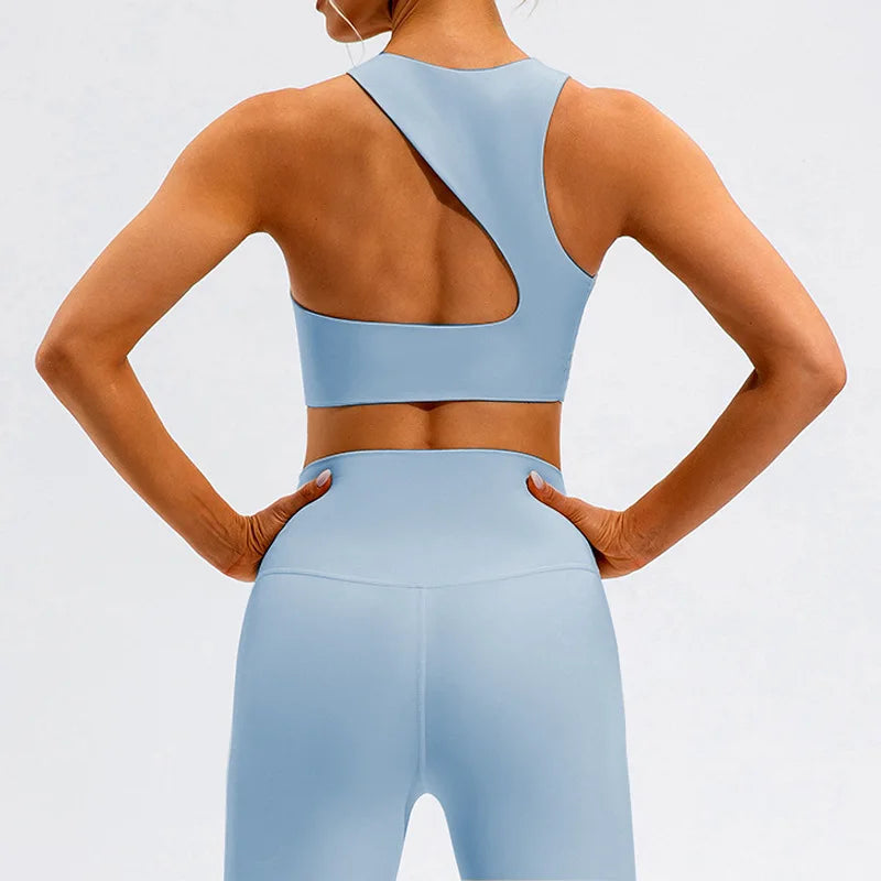 Hot Sale LULU Women Active Wear 2 Piece Set Irregular Cut Backless Bra Top High Waist Leggings Soft Fitness Yoga Sets Snaviére