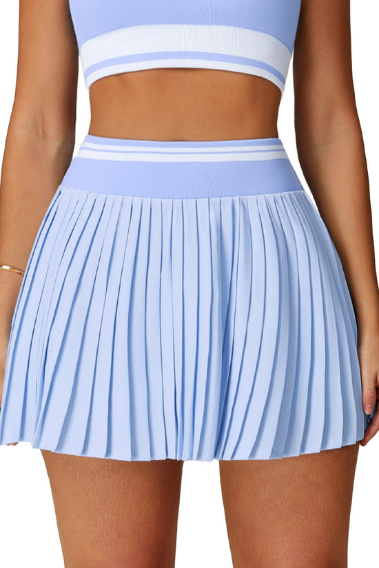 Half-length Contrast Color Pleated Skirt High Waist A- Line Sports Skirt Snapicks