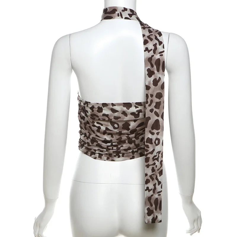 Tulle Leopard Print Top - Off-Shoulder Bandeau Summer Blouse Snaviére