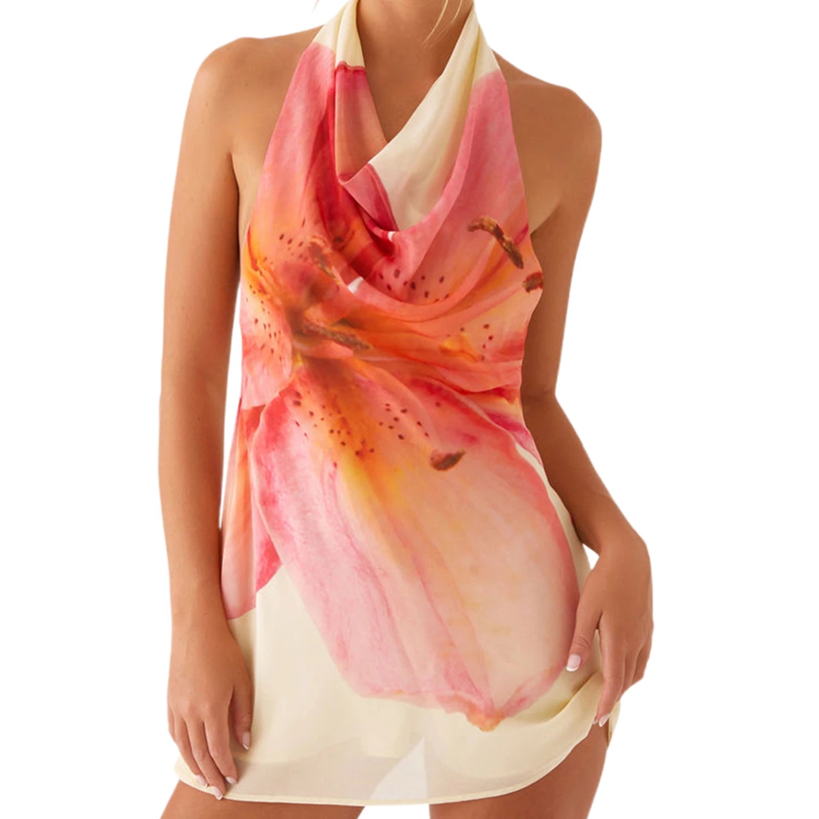 Floral Halter Mini Dress - Sleeveless Summer Party Dress for Clubbing Snaviére