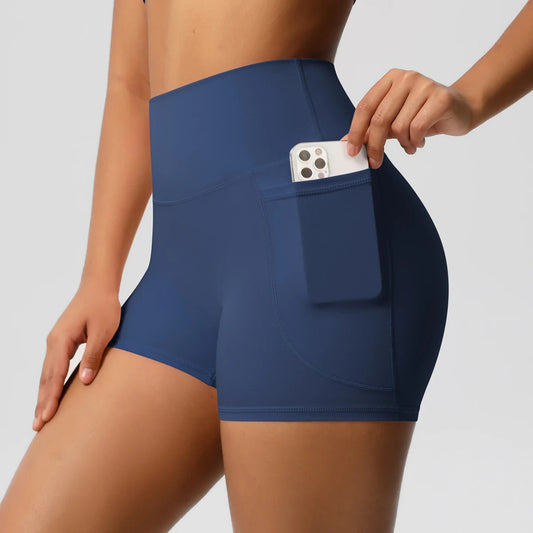 Women Sports Short With PocketedYoga Legging Shorts Squat Proof High Waist Fitness Tight Shorts Quick Drying Cycling Workout Gym Snaviére