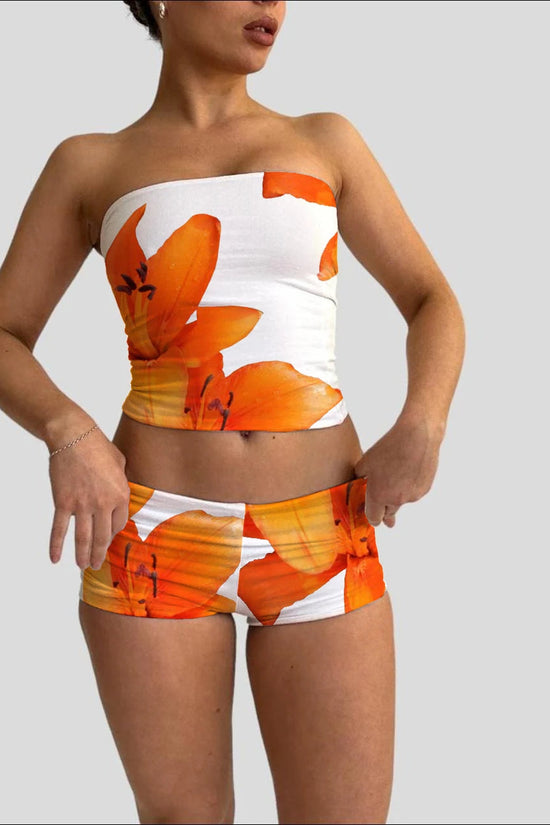 Floral Bandeau Top & Wrap Mini Skirt Lounge Outfit Snaviére