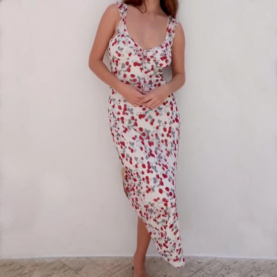 Floral Halter Maxi Dress - Backless Ruffle Summer Dress with Off-Shoulder Design Snaviére