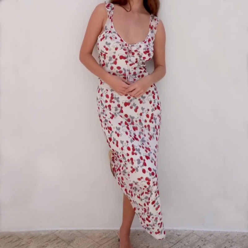 Floral Halter Maxi Dress - Backless Ruffle Summer Dress with Off-Shoulder Design Snaviére
