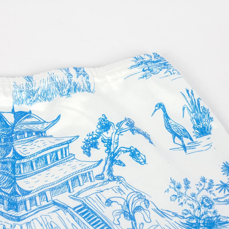 2-Piece Summer Set - Retro Print Strapless Top & High-Waisted Mini Skirt Snaviére