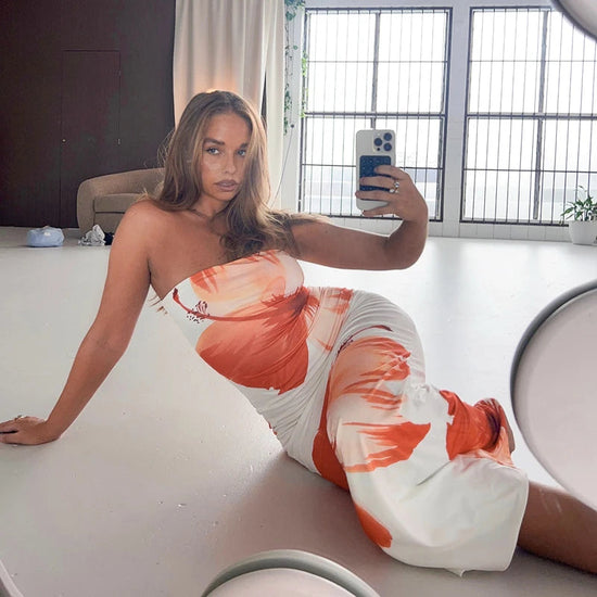 Floral Maxi Dress - Off-Shoulder Beach Vacation Long Dress Snaviére