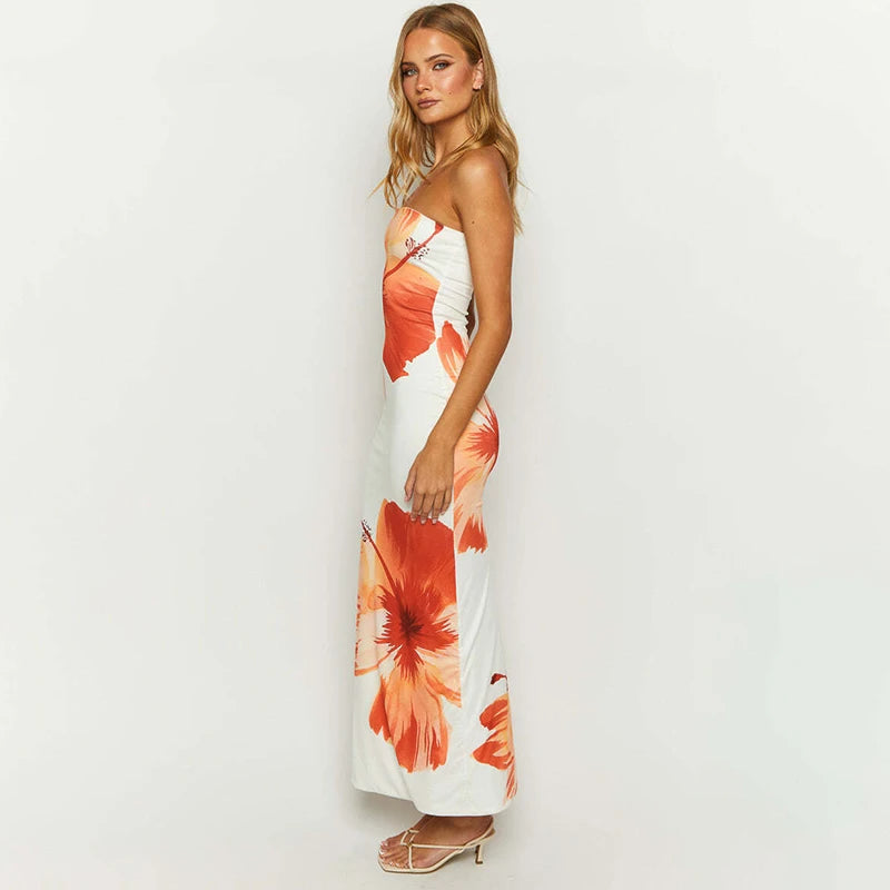Floral Maxi Dress - Off-Shoulder Beach Vacation Long Dress Snaviére