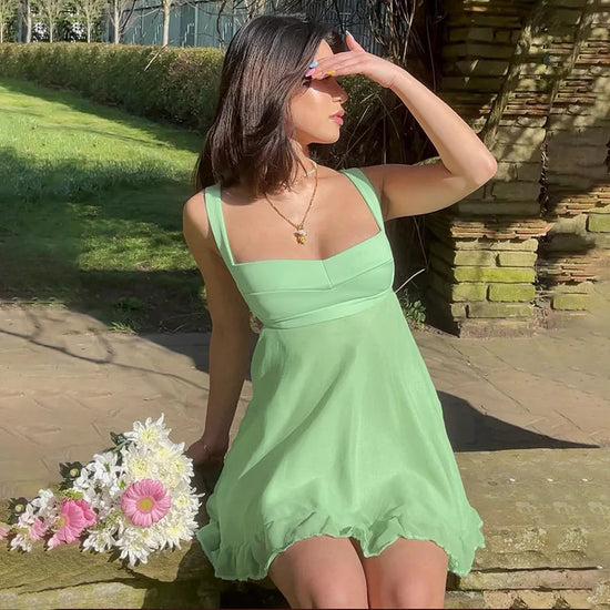 Elegant Cutout Dress - Solid Color Backless Ruffle Sling Dress Snaviére