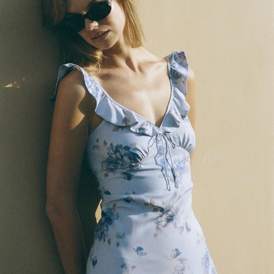 Floral Halter Maxi Dress - Backless Ruffle Summer Dress with Off-Shoulder Design Snaviére