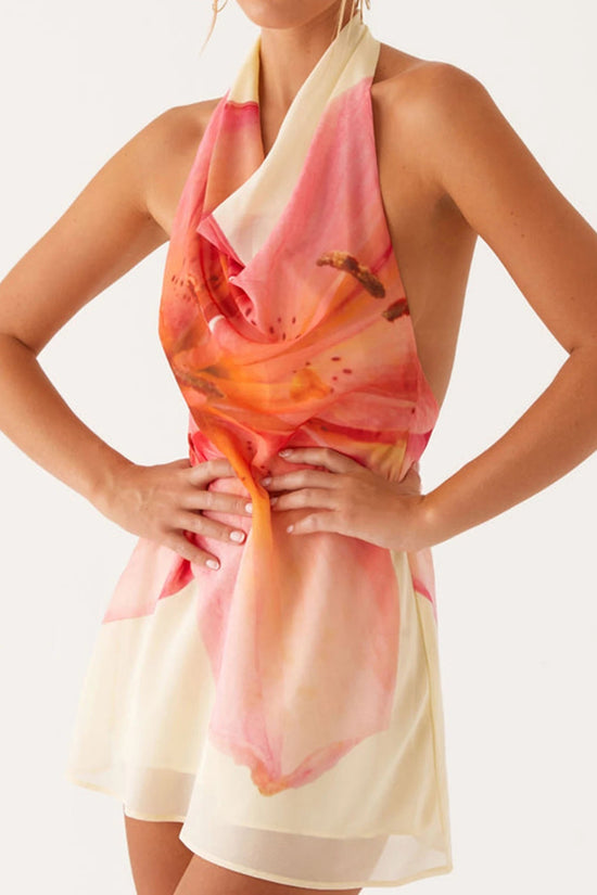 Floral Halter Mini Dress - Sleeveless Summer Party Dress for Clubbing Snaviére