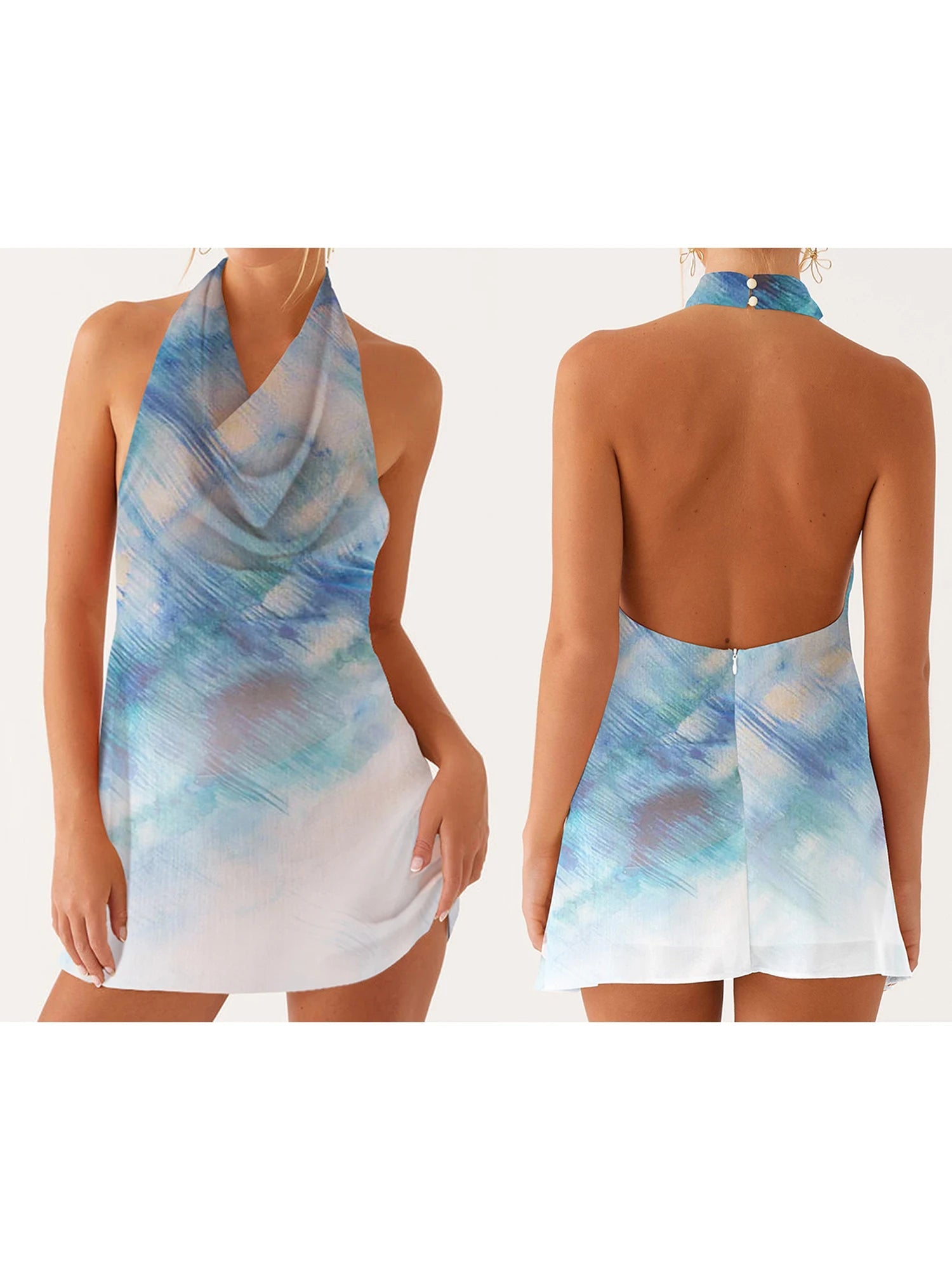 Floral Halter Mini Dress - Sleeveless Summer Party Dress for Clubbing Snaviére
