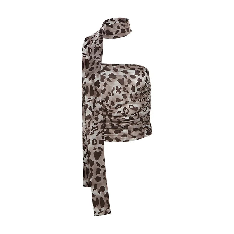 Tulle Leopard Print Top - Off-Shoulder Bandeau Summer Blouse Snaviére