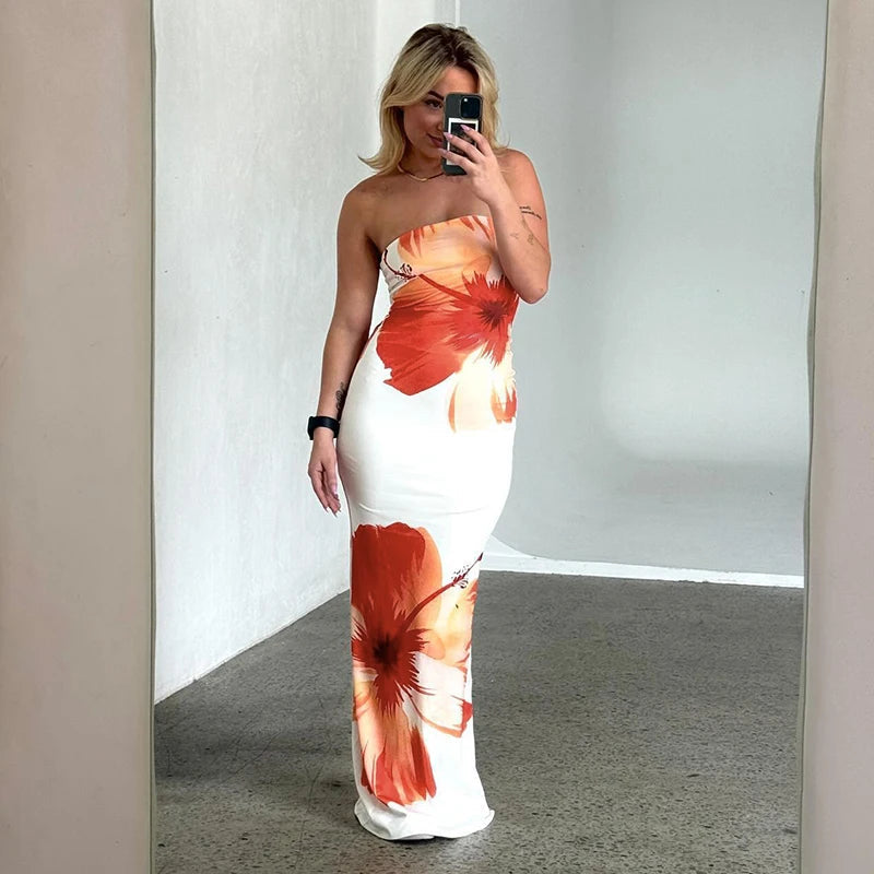 Floral Maxi Dress - Off-Shoulder Beach Vacation Long Dress Snaviére
