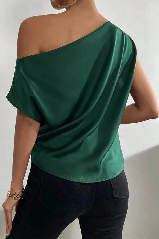 Women Summer Style Blouses Shirts Lady Casual Sleeveless Skew Collar Solid Color Blouse Tops Snaviére