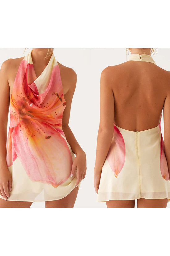 Floral Halter Mini Dress - Sleeveless Summer Party Dress for Clubbing Snaviére