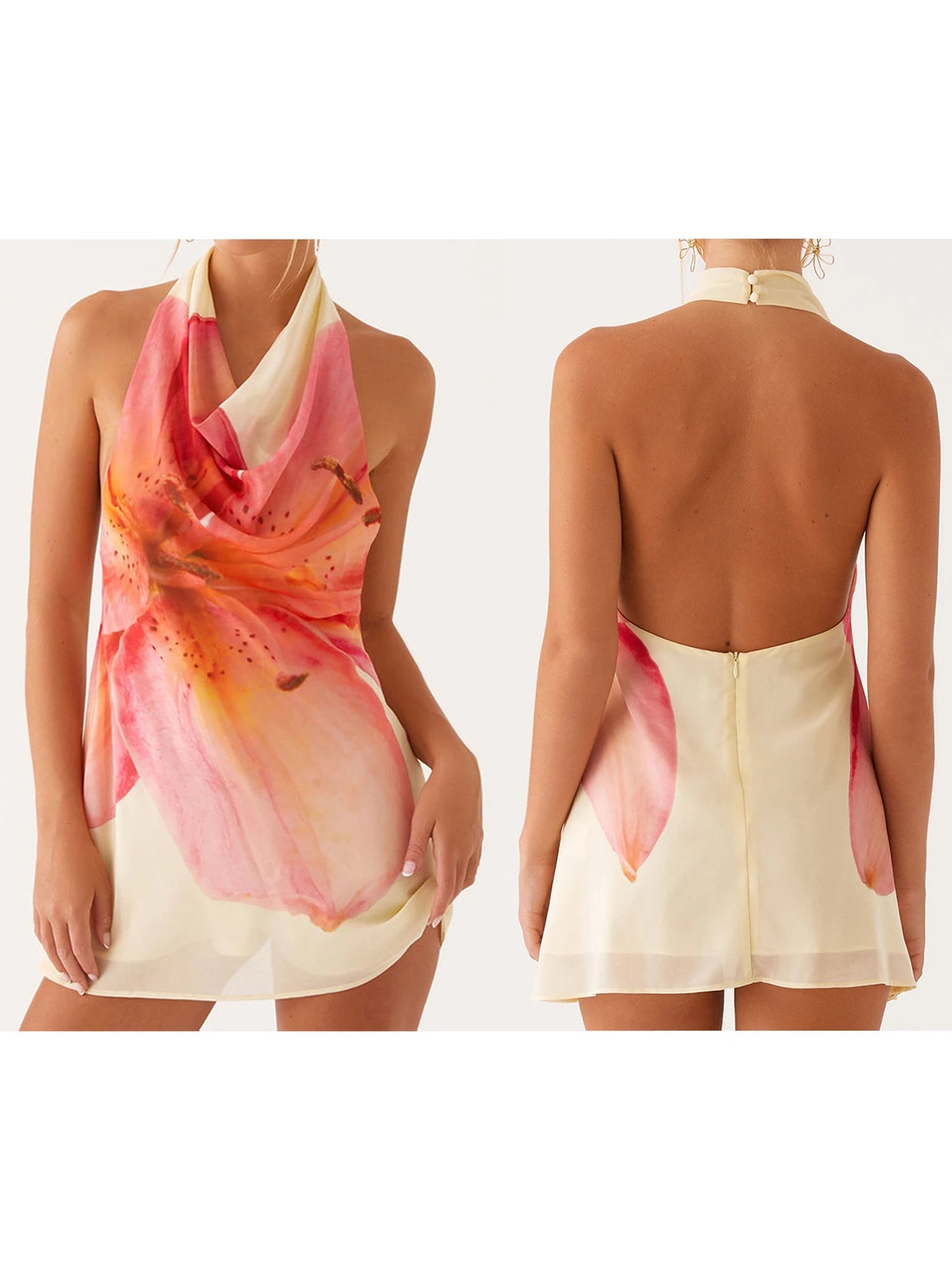 Floral Halter Mini Dress - Sleeveless Summer Party Dress for Clubbing Snaviére