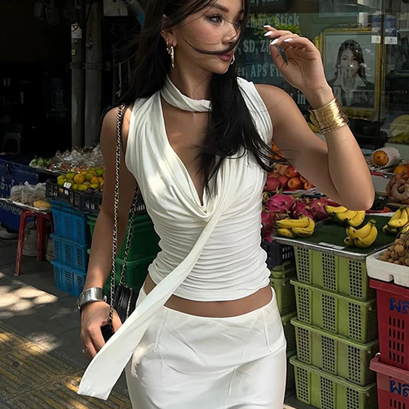 Solid Color Sleeveless Summer Knit Top Snaviére