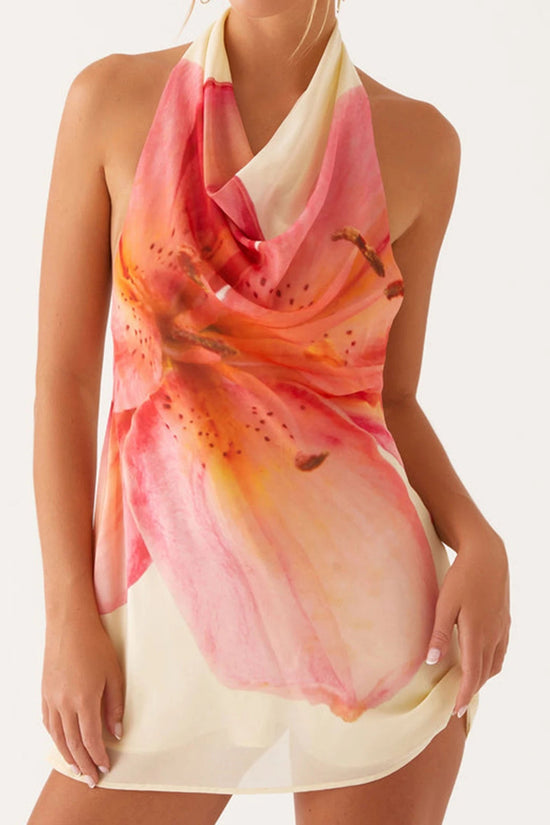 Floral Halter Mini Dress - Sleeveless Summer Party Dress for Clubbing Snaviére