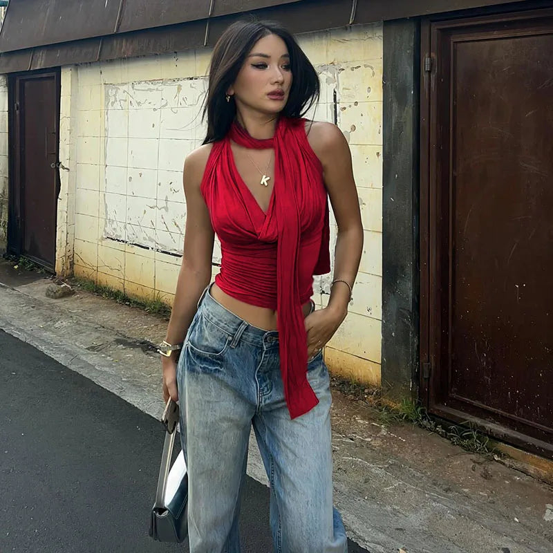 Solid Color Sleeveless Summer Knit Top Snaviére