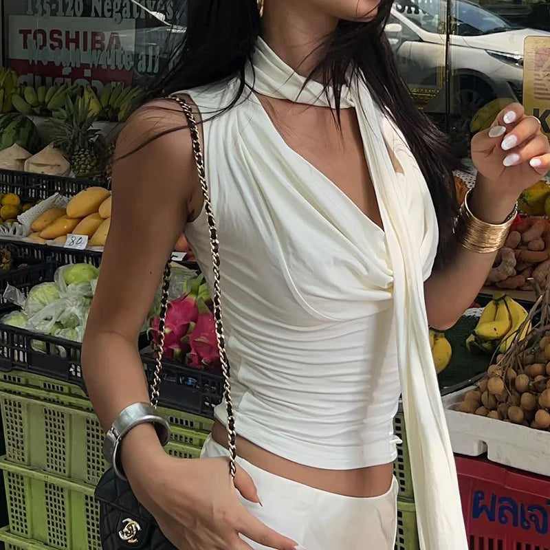 Solid Color Sleeveless Summer Knit Top Snaviére