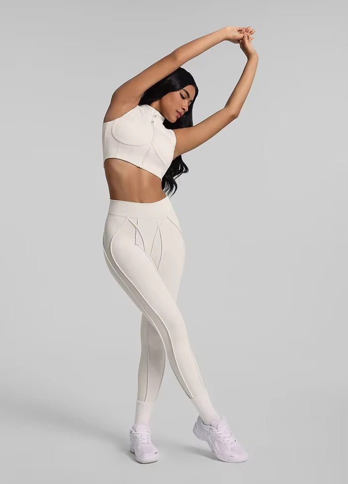 Solid Color Workout Set - High-Waisted Leggings & Sports Bra Gym Set Snaviére