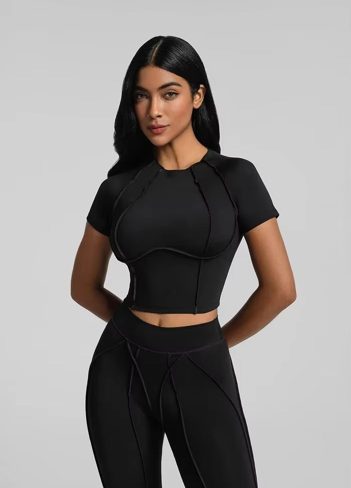 Solid Color Workout Set - High-Waisted Leggings & Sports Bra Gym Set Snaviére