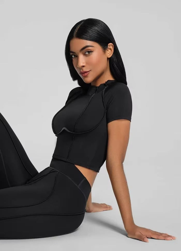 Solid Color Workout Set - High-Waisted Leggings & Sports Bra Gym Set Snaviére