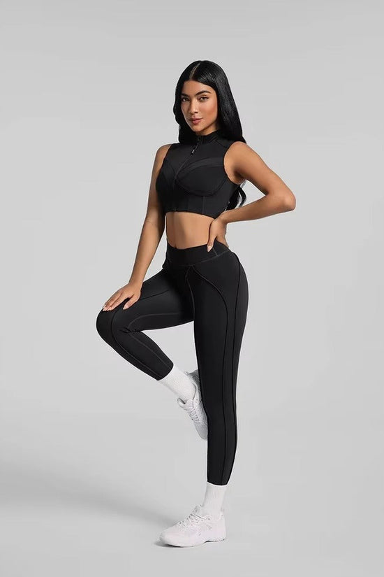 Solid Color Workout Set - High-Waisted Leggings & Sports Bra Gym Set Snaviére