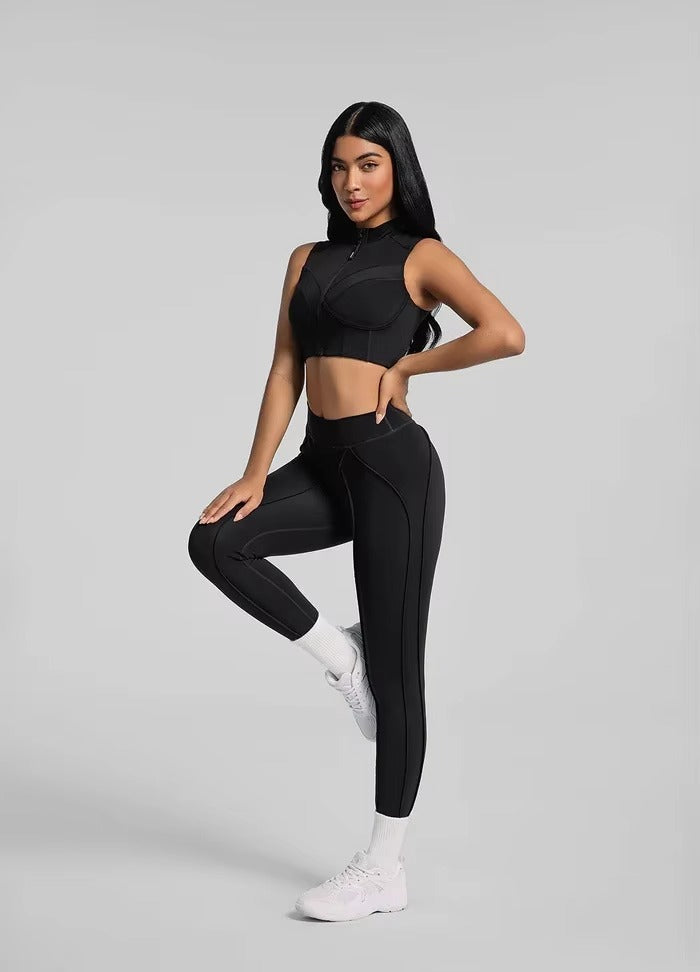 Solid Color Workout Set - High-Waisted Leggings & Sports Bra Gym Set Snaviére