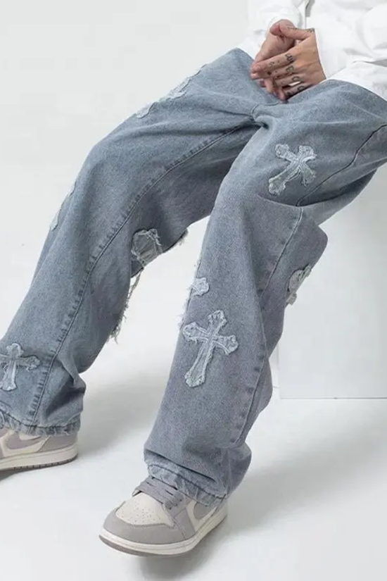 Loose Straight Jeans - Cross Stitched Snaviére