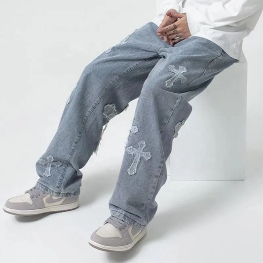 Loose Straight Jeans - Cross Stitched Snaviére