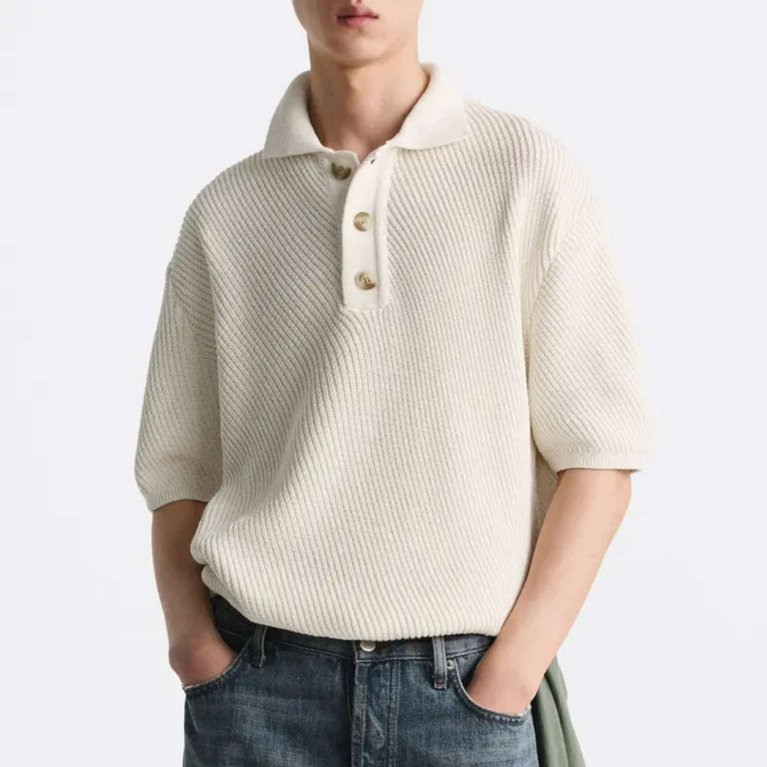 Premium Knit Polo T‑shirt – Men’s Cotton Short Sleeve Button‑Up Polo Snaviére
