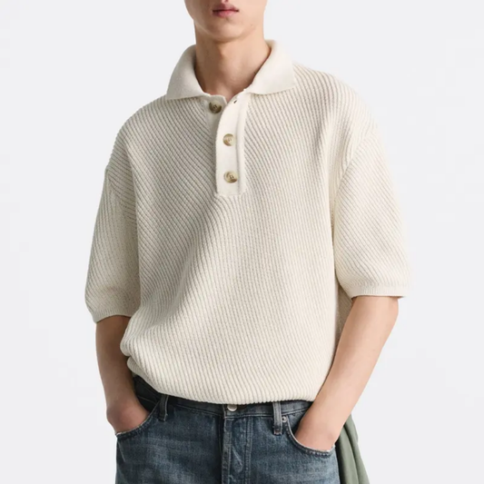 Premium Knit Polo T‑shirt – Men’s Cotton Short Sleeve Button‑Up Polo Snaviére
