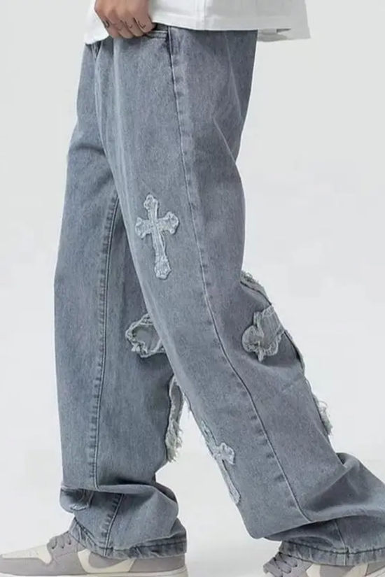 Loose Straight Jeans - Cross Stitched Snaviére