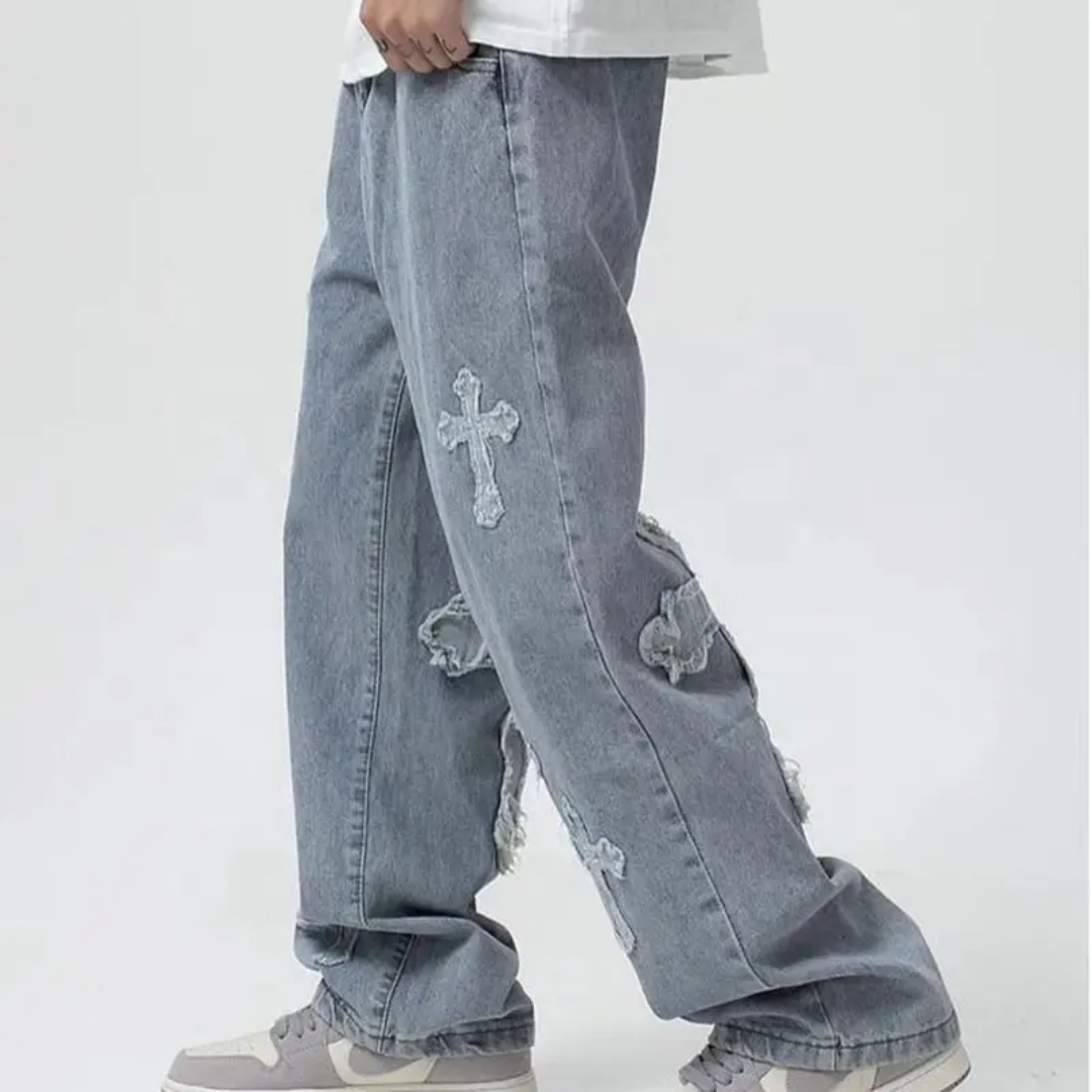 Loose Straight Jeans - Cross Stitched Snaviére